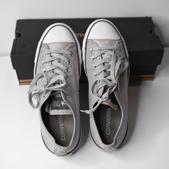 CONVERSE Chuck Taylor Silver Metallic Striped All Star Low Top Sneakers -Women 9 - Picture 5 of 10